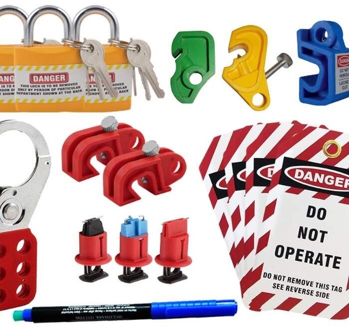 Small Lockout Tagout Kit with Padlock Hasp Tag & MCB Lockout with Pen